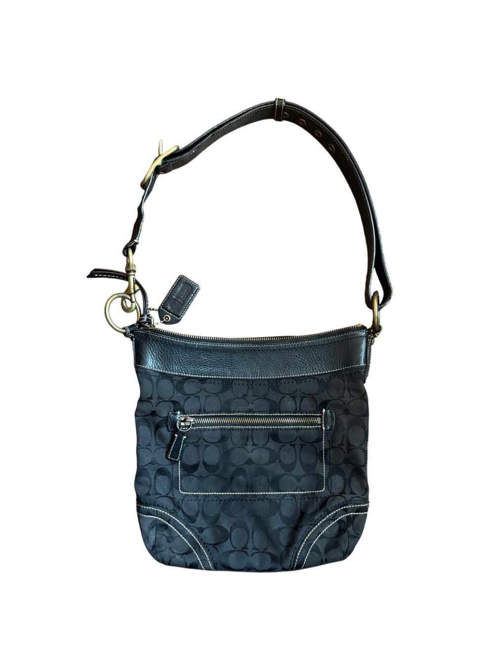 Y2K COACH Legacy Signature Canvas & Leather Shoulder Bag Purse F06M-10403 Black